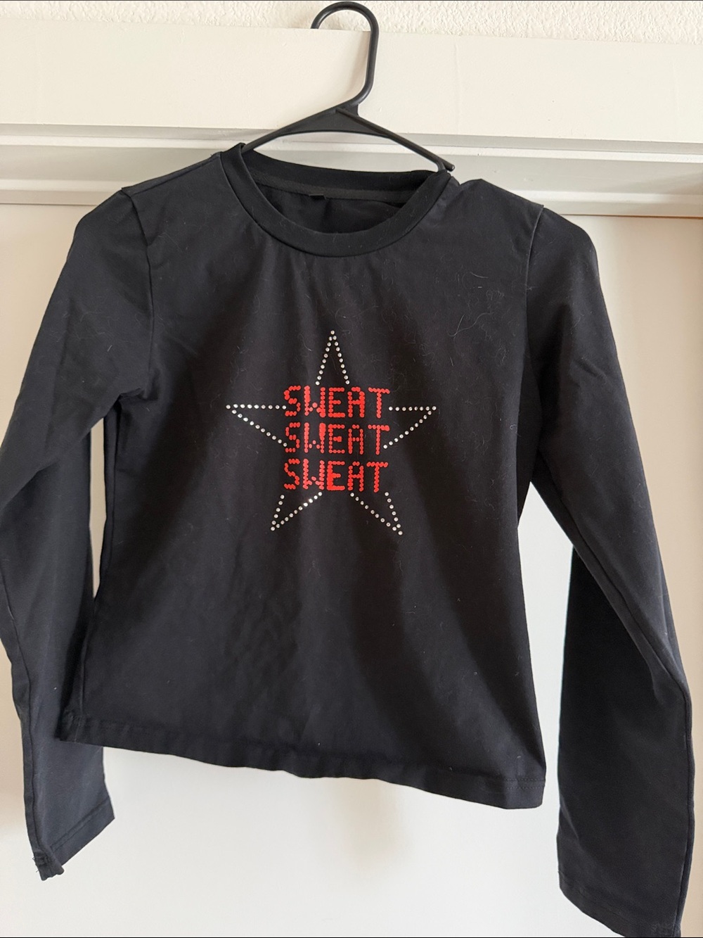 Haiden Henderson Long-Sleeve Black Top with Star 'SWEAT' Rhinestone Design